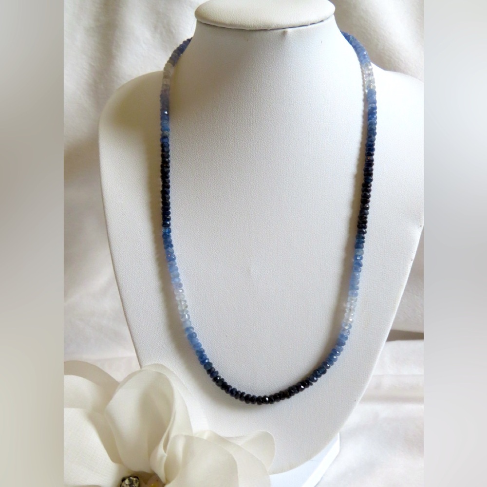 Graduated Blue Sapphire Beaded Necklace